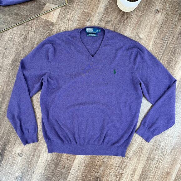 Polo by Ralph Lauren Purple Pima Cotton V-Neck Sweater - Picture 1 of 4